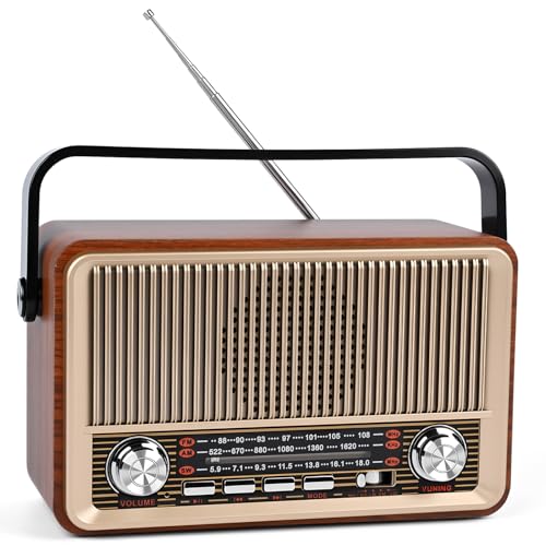 Glovios Retro Radio AM/FM/SW kofferradio mit 1200mAh Akku& Bluetooth 5.1,AUX/USB/TF Unterstützung - Für Küche, Büro Und Zuhause, Einfaches Radios für Senioren