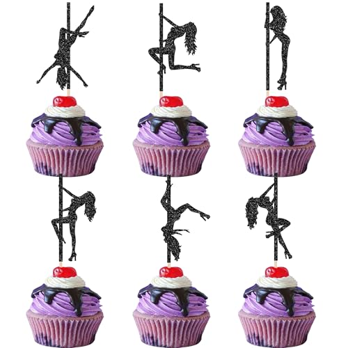 30 Stück Pole Dance Mädchen Cupcake Toppers Glitzer Pole Dancing Tortendeko Pole Dancers Kuchen Deko für Bachelorette Hochzeit Brautparty Geburtstag Party Cupcake Dekorationen