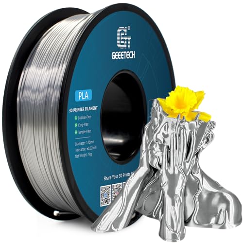 GEEETECH PLA Filament 1.75mm Silk Silber, 3d Drucker printer Filament PLA 1KG Spool, Silk Filament mit Seidige Druckoberfläche, Maßgenauigkeit +/-0.02 mm