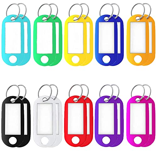 Ailiver Schlüsselanhänger mit beschreibbaren Etiketten, Kunststoff-Schlüsselanhänger mit Schlaufen, 10 Farben austauschbar (20)
