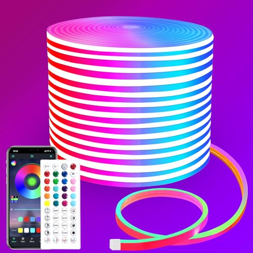 segrass 15m Neon Led strip,APP Steuerung,mit Fernbedienung, IP65 wasserdichte flexible Neon LED Streifen, 24V Rgb LED band Neon Seil Lampe, anwendbar auf Schlafzimmer, Raum und Außendekoration