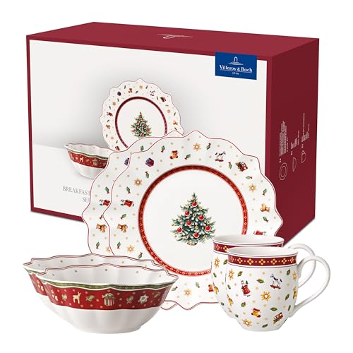Villeroy & Boch - Toy's Delight Breakfast For Two Frühstücksservice 2 Personen 6 teilig, weiß/rot, Kaffeeservice Weihnachten, Weihnachtliches Geschirr, Weihnachtsgeschirr, Premium Porzellan