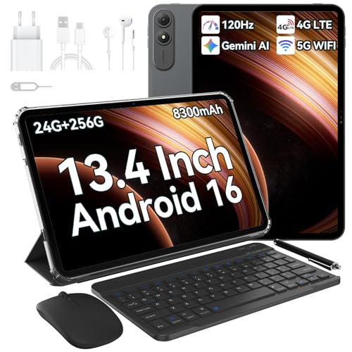 OSCAL PAD 200 13,4 Zoll Tablet mit Tastatur, Android 16 120Hz Tablet-PC,24GB+256GB/2TB TF Ultradünn Gaming Tablets mit Stift,Gemini AI,PC Mode 3.0,8300mAh/18W,4G LTE Dual SIM/5GWiFi/Widevine L1/GPS