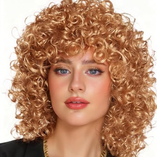 PerüCke Locken Damen Fasching, FaschingsperüCke Damen Blond Lockig, Super Voluminöse Locken Perücke 70 80er, Lockiges Kunsthaar für Karneval, Mottoparty