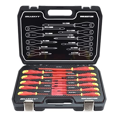 11 tlg VDE Isolierter 1000V Elektro-Schraubendreher Schraubenzieher Satz Schlitz & PH Set I Magnetische KREUZ + SCHLITZ Spitzen I Chrom-Vanadium-Stahl