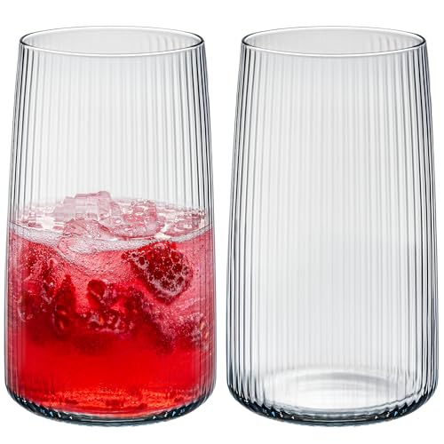 KONZEPT Gläser Set 6 teilig mit Rillenstruktur (480 ml), Trinkgläser hohe Qualität und elegantes Design, leicht & stabil, ideal für kalte Getränke, spülmaschinenfest