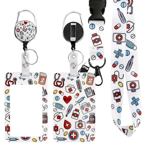 Ausweishülle mit Band, Id Badge Holder Breakaway Lanyard für, Einziehbare Badge Reel, Abnehmbare Namensschild Clips, Hals Lanyard Strap, Lehrer Büro Geschenke (Krankenschwester)