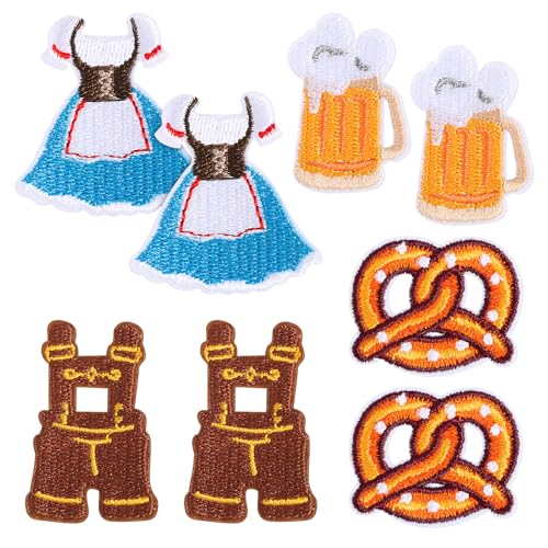 BOFUNX 8 Stücke Oktoberfest Aufnäher Dirndl Lederhose Bierkrug Brezel Aufnäher Patches Bügelbild Aufbügelflicken für Kleidung Tasche
