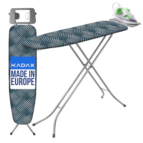 KADAX Bügelbrett 110x30cm Bügelfläche, Klappbares Tischbügelbrett mit Verstellbarer Höhe & hitzebeständiger Bügeleisenablage, Robuster Bügeltisch Made in EU (dunklen Karos)