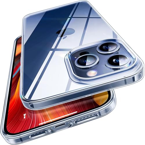 TORRAS Anti-Vergilbung für iPhone 15 Pro Hülle Durchsichtig, 3,66m Militärschutz Stoßfeste, 9H+ Transparent Kratzfeste Rückseite Schutzhülle Dünne Handyhülle für iPhone 15 Pro Case HD Clear