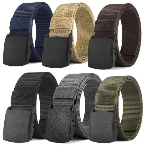 oeeo 6er Nylon Gürtel, Arbeitsgürtel Herren,Stufenlos Verstellbarer Nylon Outdoor Stoff Gürtel,Keine Metallschnalle, Schneller Pass durch die Flughafensicherheit,Geeignet für Arbeit und Reisen ﻿