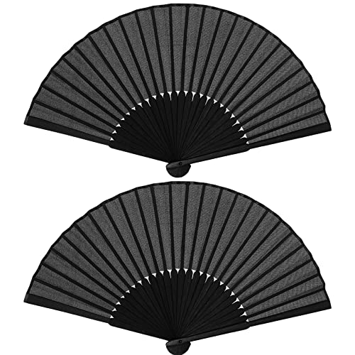2 Stück Handfächer Faltventilator Chinesischer handfächer Hochzeitsfächer Fan Orientalischer Tuch Stoff Fan für Tanz, Schwarz Taschenfächer Faltfächer Klappfächer für Hochzeite Geburttag Party DIY