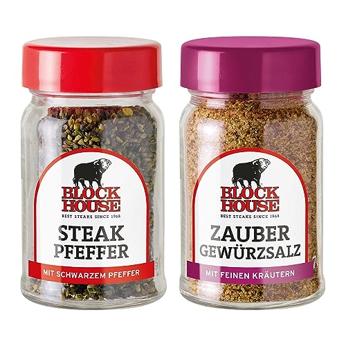 Block House Klassiker Gewürz-Set Steak Pfeffer 50g & Zauber Gewürzsalz 70g im Streuer, die Gewürzmischungen für Fleisch, Fisch und Gemüse in Restaurantqualität gern auch als Geschenk