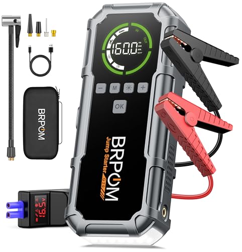 BRPOM Starthilfe Powerbank für Pkw mit Kompressor 160PSI,8000A 26800mAh Auto Starthilfe Powerbank für All Benzin und 12.0L Dieselmotor,Starter Powerbank Eingang/Ausgang und 600LUM LED-Licht