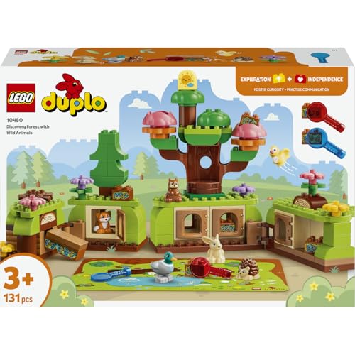 LEGO DUPLO Wald mit Wilden Tieren 10480 | Spielzeug ab 3 Jahren für Jungen und Mädchen, Montessori Set mit Tierfiguren, Bäumen und Spielmatte, Geschenk, 131 Teile