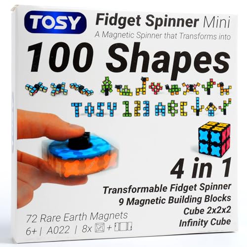 TOSY Magnet Fidget Spinner Mini – 8 Bausteine, 3-in-1: verwandelbarer Fidget-Spinner, Infinity-Würfel, 2x2 Puzzlewürfel, Kinder/Erwachsene, STEM-Sensorik Anti-Stress Spielzeug