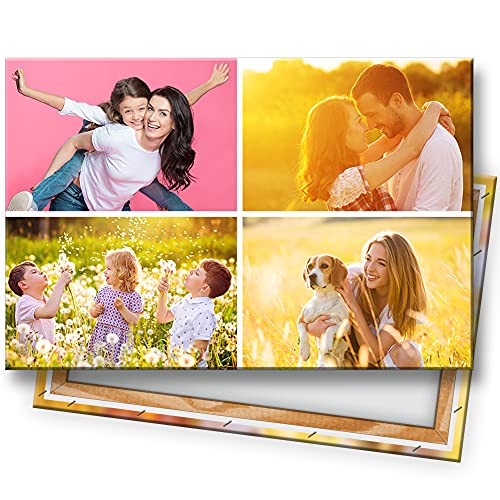 KL KUNSTLAB Fotocollage. Deine 4 Fotos auf Leinwand 30x20 cm Querformat. Holzrahmen Personalisierbar. Fotogeschenk selbst gestalten. Sofort hochladen.