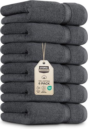 Utopia Towels - Handtücher Set aus Baumwolle - 100% Baumwolle ultraweich und sehr saugfähig, 41x71 cm - 6er Pack (Grau)