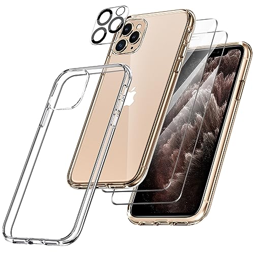 FLLAO für iPhone 11 Pro Max Hülle mit 2 Schutzfolie und 1 Kameraschutz, Weiche TPU Silikon Stoßfest Schutzhülle [Schutz in Militärqualität] Durchsichtige Kratzfest Dünne für iPhone 11Pro Max