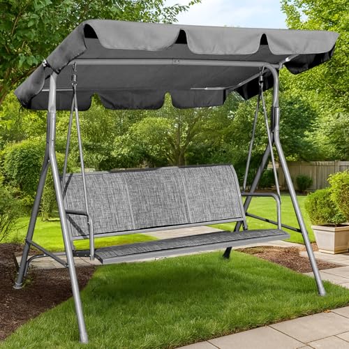 GVDV 3-Sitzer Hollywoodschaukel mit Verstellbarem Sonnendach – Wetterfeste Gartenschaukel für Erwachsene aus Stahl, Stabil & Bequem, Perfekt für Garten, Terrasse & Poolbereich, Grau
