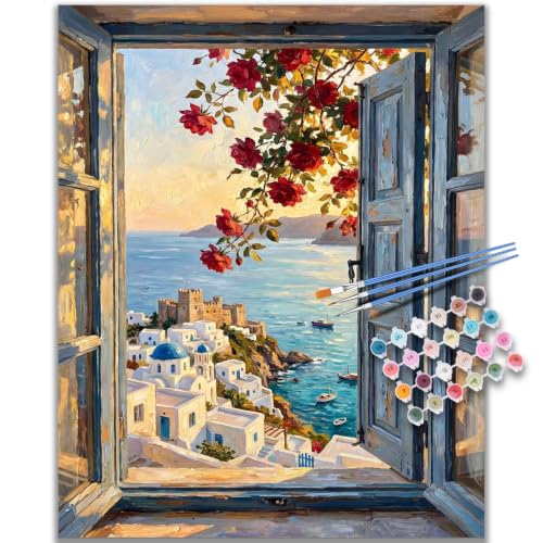 Der Blick aus dem Fenster Malen Nach Zahlen Erwachsene Ohne Rahmen, 40x50cm