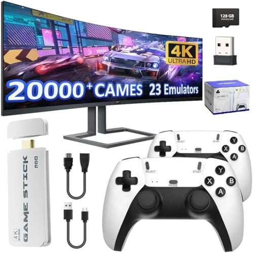 LOCVMIKY Retro Konsole, Game Stick Spielekonsole mit 20.000+ Klassikern, Retrolink 2 Wireless Controller,HDMI Plug & Play TV, Geschenk für Familie (Pro)