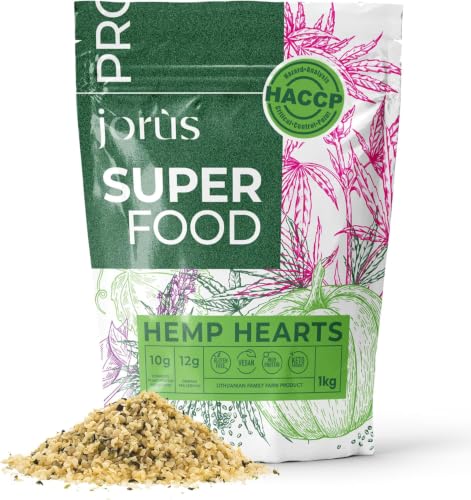 Jorus Geschälte Hanfsamen 1KG, Hanfherzen, Proteinreich, Vegan, EU-Anbau