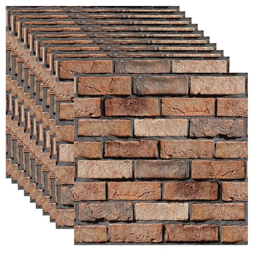 3D Wandpaneele Selbstklebend, 10 Stück Wandverkleidung Selbstklebend PVC Wandaufkleber Wasserdicht Wandtapete, 30x 30cm Wall Panel für Wohnzimmer,Schlafzimmer,Küche,Wandverkleidung (Roter Ziegelstein)