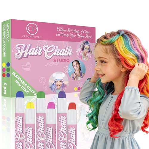 Creativity Point Haarkreide für Mädchen – 6 temporäre Malstifte, ungiftig und leicht zu waschen, mehrfarbig