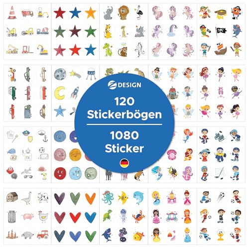 AVERY Zweckform Set Aufkleber für Kinder |1.000+ Sticker (Made in Germany, 20 verschiedene Themen für Jungen und Mädchen, Kindergeburtstag, Mitgebsel, Gastgeschenk, Give away, Schultüte) Art. 51027
