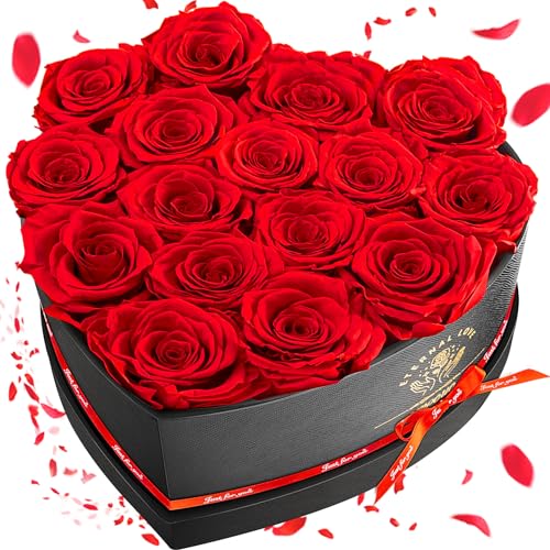 Impouo16 Ewige Rose,Konservierte Rose, Geschenke für sie, Geburtstagsgeschenke für Frauen, Geschenke für Mama/Freundin/Frau/Oma Weihnachten, Geburtstag, Valentinstag - Herzförmige Rote Rose