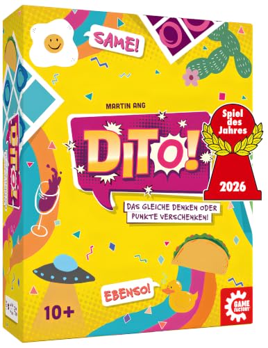 Game Factory 646031 Dito, das wortwitzige Partyspiel für 3 bis 7 Spieler | Spiel des Jahres 2026, interaktives Gesellschaftsspiel für Erwachsene und Kinder ab 10 Jahren