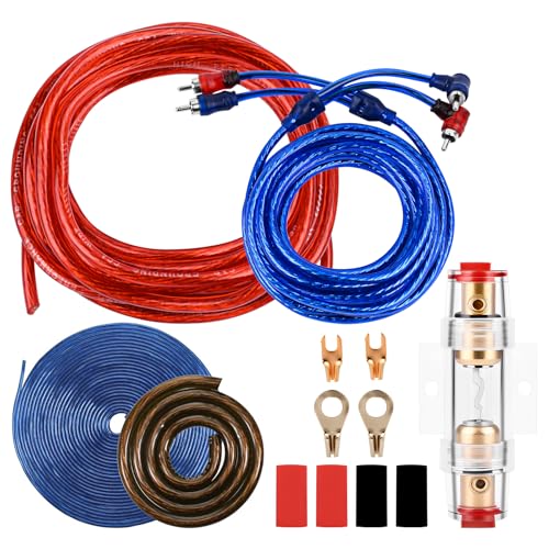 LustLocke Subwoofer Kabel Set 10GA, hochwertiges Car Hifi Kabel Set für Auto Verstärker bis 1500W, Komplettes Subwoofer Kabel Auto Anschluss Set mit 4,5m Stromkabel für Endstufe und Car Audio Systeme