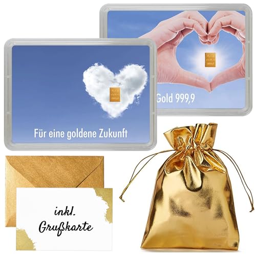 Gold verschenken - Goldbarren 0,5g in Geschenk Motivbox “Für eine goldene Zukunft” - Feingold - Echtheitsgarantie