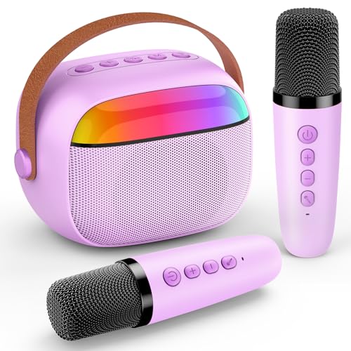 Dislocati Karaoke Maschine mit 2 Bluetooth Mikrofon Kinder, Musik Geschenk Mädchen 3-12 Jahre, Spielzeug ab 3-12 Jahre Mädchen, Tragbarer Karaoke Mini Microphone Set