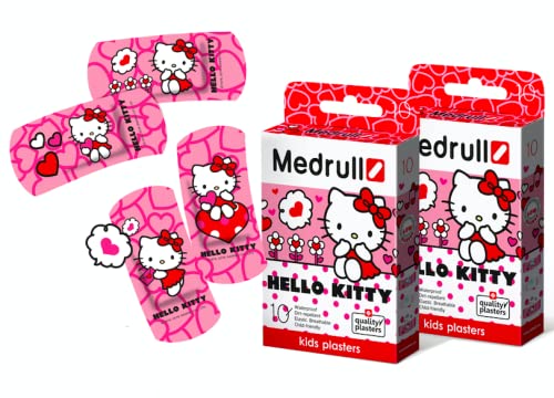 MEDRULL HELLO KITTY Kinderpflaster Sensitive, Wundpflaster für Kinder Schmerzlos zu entfernendes Pflaster Set 20 Strips (2 box x10)