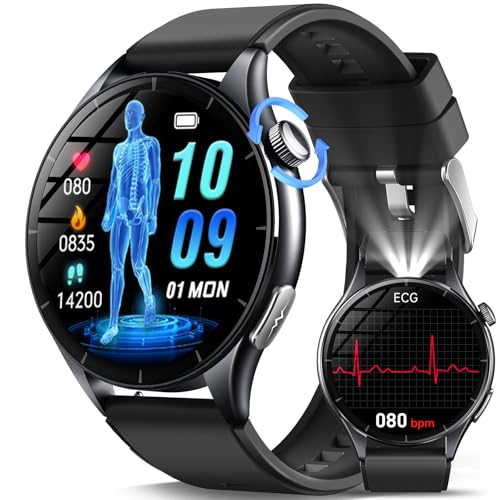 2025 Neu Smartwatch Herren mit EKG/ΒΙυtｚυcker/BMI/HRV/Harnsäure/LED-Licht, 1,56