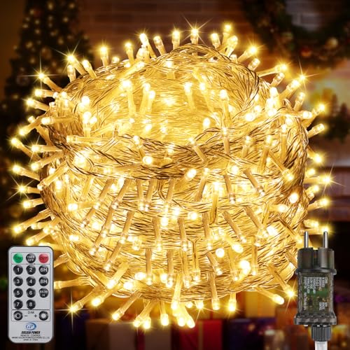 FairyGlim Weihnachtslichterkette mit Fernbedienung-50M 500 LED für Wasserdichte Outdoor Lichterkette mit 8 Modi. Ideal für Gärten, Partys, Terrassen und Balkon festliche Deko (warmweiß)