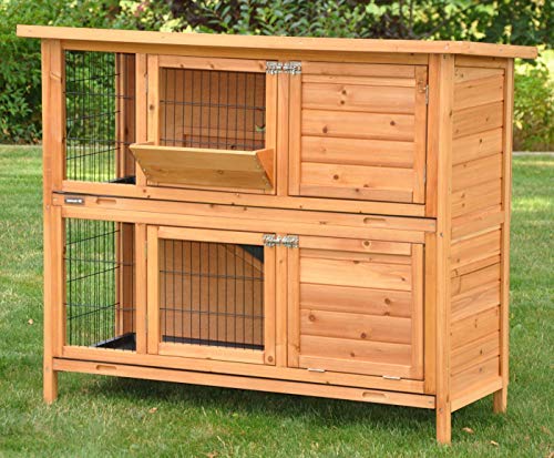 nanook Kaninchenstall Hasenstall - draußen wetterfest - mit Softclose Dach - 122 x 50 x 101 - Farbe: Natur