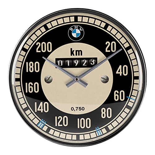 Nostalgic-Art Retro Wanduhr, Ø 31 cm, BMW – Tachometer – Geschenk-Idee für BMW Accessoires Fans, Original Lizenzprodukt (OLP), Große Küchenuhr, Vintage Design