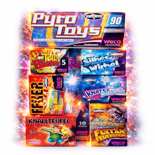 TK Gruppe Timo Klingler XXL Silvester & Feuerwerk 2026 Jugendfeuerwerk F1 Set mit 90 Teilen für Kinder & Jugendliche - Neujahr mit Wunderkerzen - Knallerbsen (Pyro for Kids)