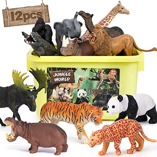 FRUSE Tiere Figuren Spielzeug,12 Stück Realistische Tierfiguren,Wildtiere Spielzeug Set mit Löwe,Tiger,Elefant,Safari Tiere Figuren Lernspielzeug Geschenke für Kinder ab 3 4 5 6 7 8 Jahre