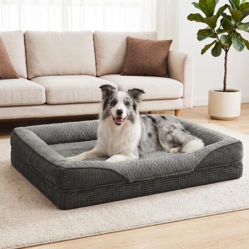 FURTIME Orthopädisches Hundebett Mittelgroße Hunde, Memory Foam Hundekorb Grosse Hunde, Abnehmbar und Waschbar, rutschfeste Hundekörbchen, Hohem Rand Hundesofa, 89 x 64 x 18cm