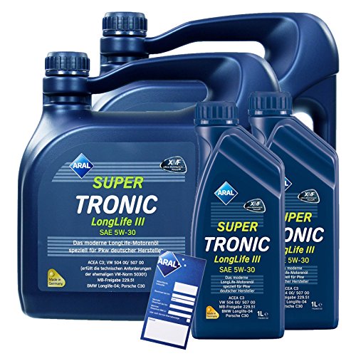 2x 1L + 2x 4L = 10 Liter ARAL SuperTronic Longlife III 3 5W-30 Motoröl inkl. Ölwechselanhänger