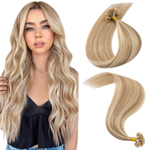 MY-LADY Echthaar Extensions Bondings 40 cm #12P613 Goldbraun&blond, Keratin U-Tip Remy Echthaar Highlight Haarverlängerung, 25 Strähne 1g/s 25g