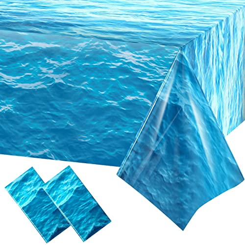 2 Stück Ozeanwellen Tischdecken, Ozean Wassertischabdeckung, Blau Meer Tischdecke, Unterwasserwelt Geburtstagstischdecke für Sommer Unter dem Meer Strand Pool Meerjungfrau Meerpartys, 137 x 274 cm (C)