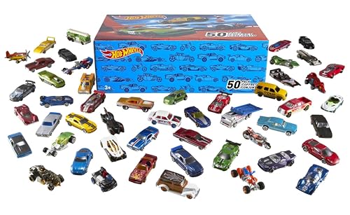 Hot Wheels Autos Set, 50er Pack (verschiedene Modelle, zufälliges Set), Maßstab 1:64, mit realistischen Details, Auto Spielzeug, Spielzeug ab 3 Jahre, V6697