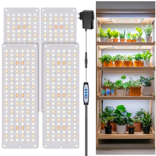 Aumtrly Pflanzenlampe 552 LED Vollspektrum 4er-Pack, Schlankes Pflanzenlicht für Indoor-Pflanzenanbau, Sämlinge, mit UL-Adapter, 6/12/16H Timer, 3 Lichtmodi, 5 Dimmer