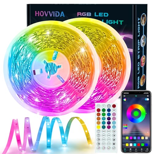 HOVVIDA LED Strip 20M, 30 LEDs/Meter, 2x10M, RGB LED Streifen, 600 LED, APP und Fernbedienung, Musikmodus, Timing-Modus, LED für Zimmer, Wohnzimmer, Küche, Schlafzimmer, Bar, Party