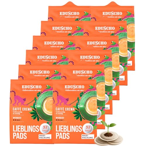 Eduscho Kaffeepads Vorratspack Maxi Packung, Lieblingspads Caffè Crema, 384 Pads – 12x 32 Pads, vollmundig und cremig, für alle Pad Maschinen, industriell kompostierbar